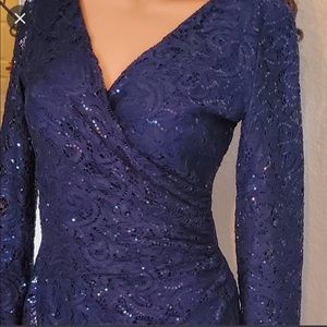 Ralph Lauren Navy Blue Sequined Dress Size 4P